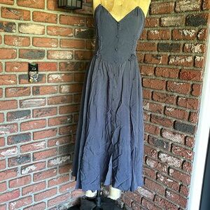 Vintage 1980’s corset circle skirt maxi blue and white dot dress Bonnie Strauss